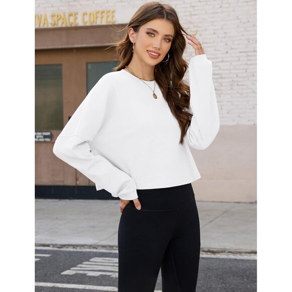 Women’s Oversized Cropped Sweatshirt Cotton Blend Fall Casual Wear - Picture 3 of 6